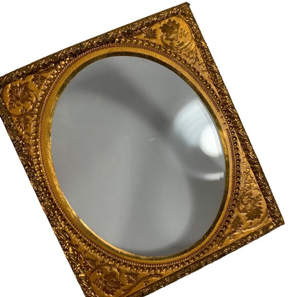 Antique Gold Ornate Gilded Oval Mini Picture Frame With Floral Embossed Design - Picture 5 of 6